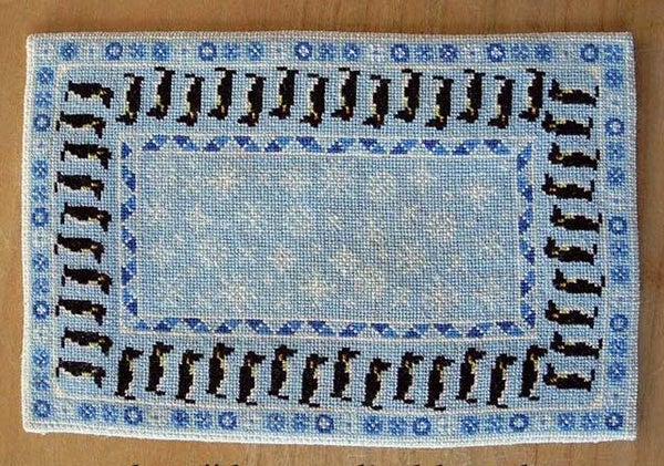 Borduurpatroon kleed met pinguïns - Embroidery pattern rug with penguins -