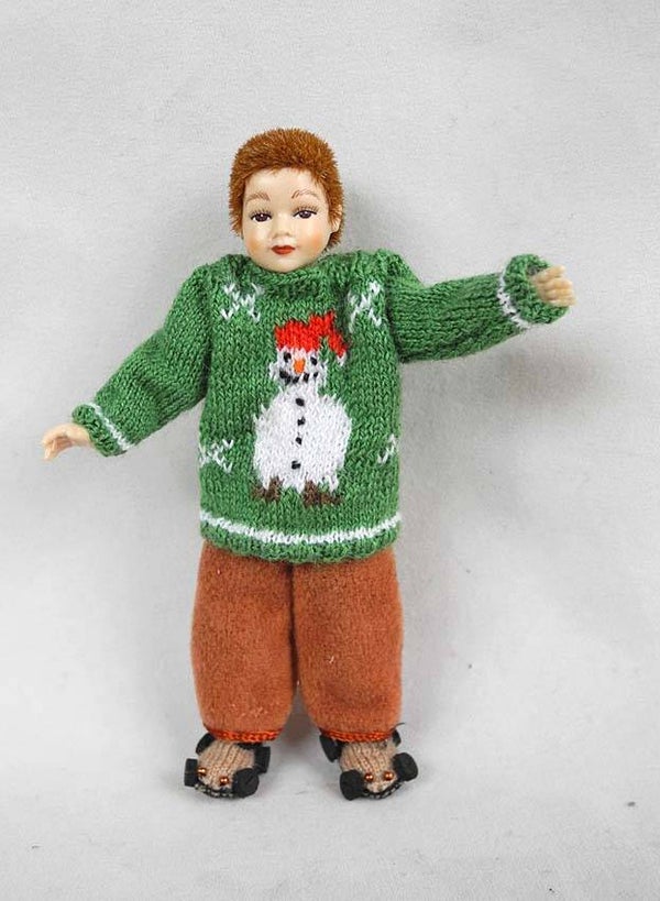 Jongenspop met sneeuwpop trui - Boy's doll with a snowman jumper