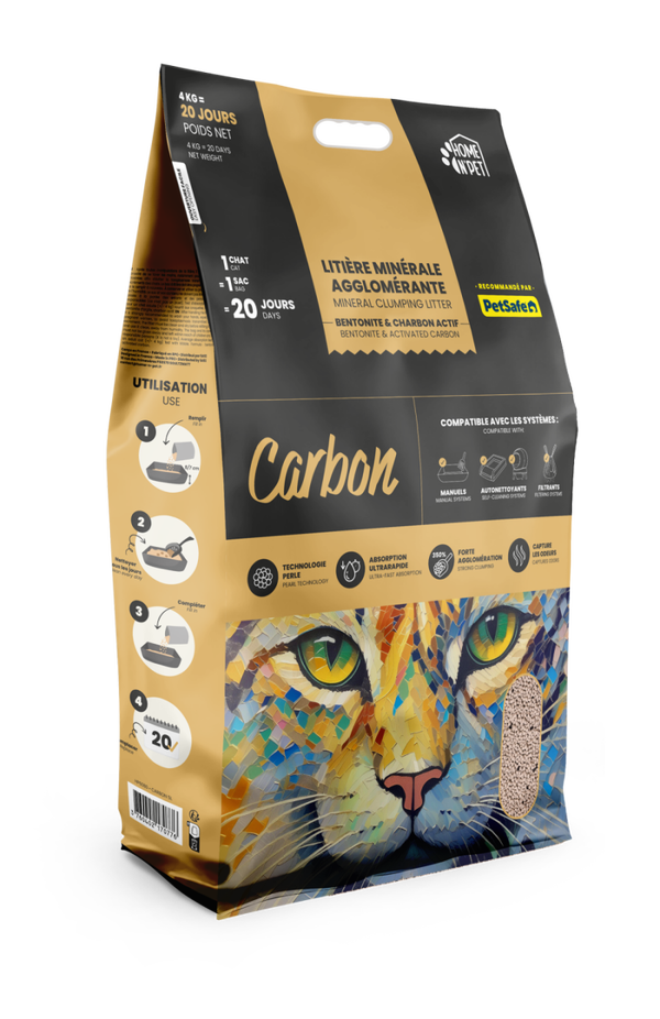 HOME N'PET LITIERE AGGLOMERANTE CARBON - 350% - 4KG HP6080