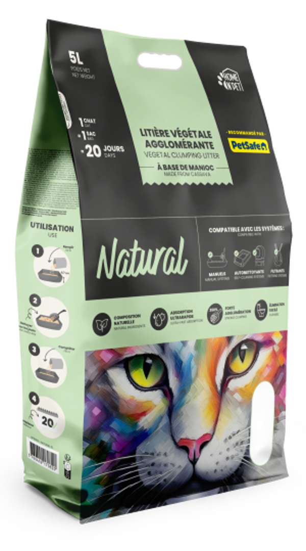 HOME N'PET LITIERE AGGLOMERANTE VEGETALE 350% - 5L HP6083