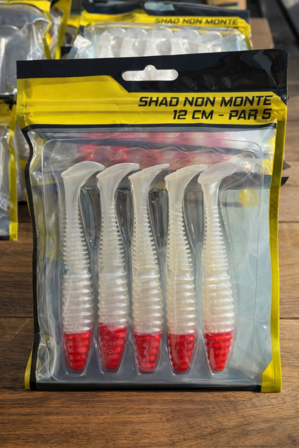 ZACK SHAD NON MONTES 12CM BLANC TÊTE ROUGE PAR 5