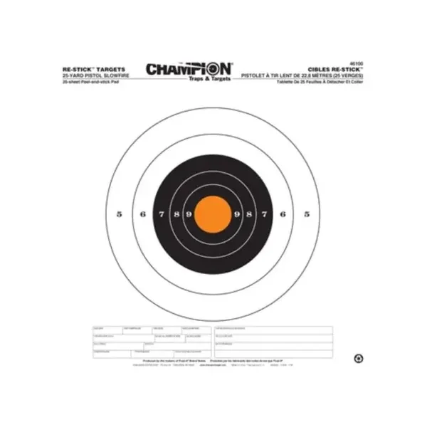 CHAMPION 25 CIBLES PAPIER COLLANTE PASTILLES INTEGREES DIAMETRE 1*40.6CM