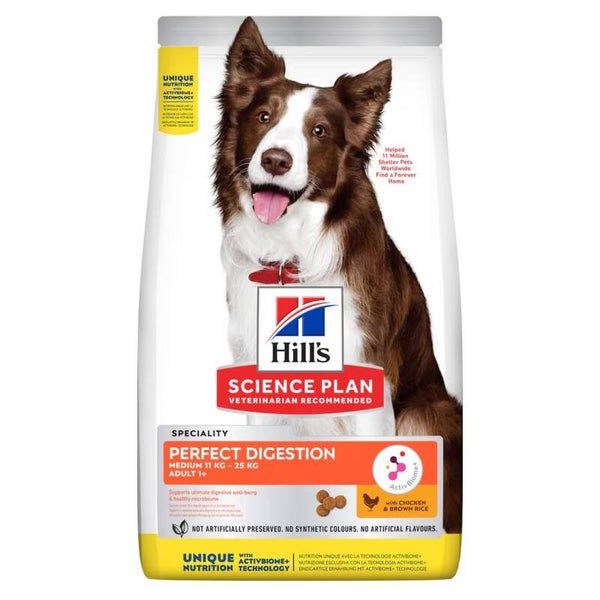 HILL’S PET NUTRITION 605967 PERFECT DIGESTION - CROQUETTES POUR CHIEN ADULTE (1+) - MOYENNE RACE - AU POULET ET RIZ COMPLET