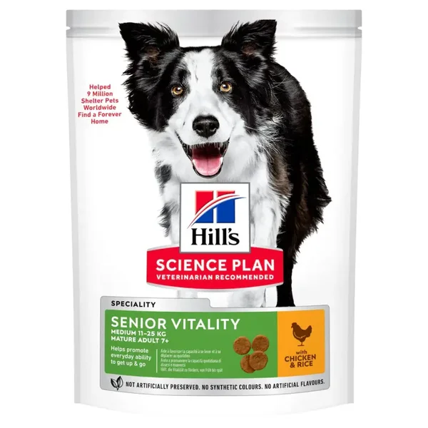HILL’S PET NUTRITION 605272 SENIOR VITALITY -CROQUETTES POUR CHIEN MATURE (7+) - MOYENNE RACE - AU POULET ET RIZ