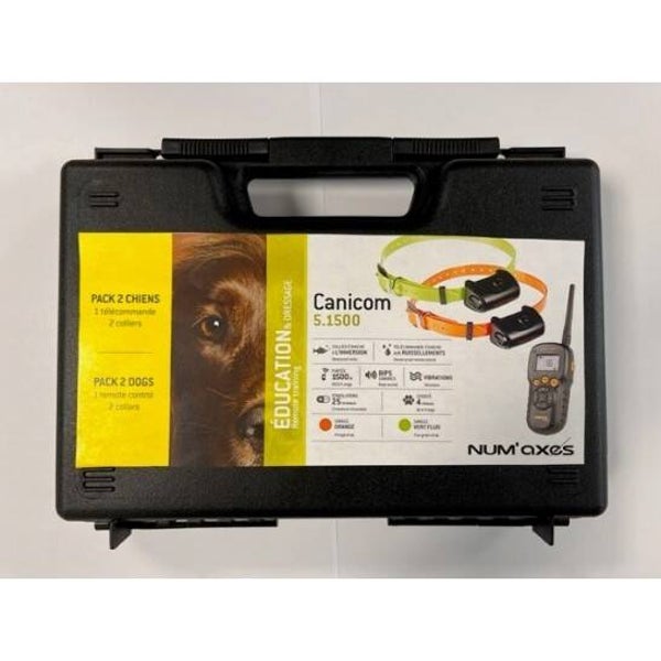 NUM’AXES PACK CANICOM 5.1500 POUR 2 CHIENS TÉLÉCOMMANDE CANICOM 5.1500 + 2 COLLIERS DE RAPPEL + MALLETTE DE TRANSPORT