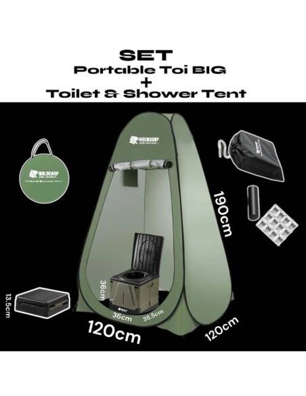 HOLDCARP SET TOILETTES PLIANTES PORTABLES GRANDE TAILLE + TENTE DE DOUCHE