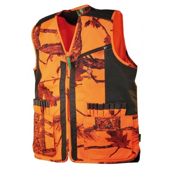 TREELAND GILET DE CHASSE ANTI RONCE CAMOUFLAGE ORANGE T254