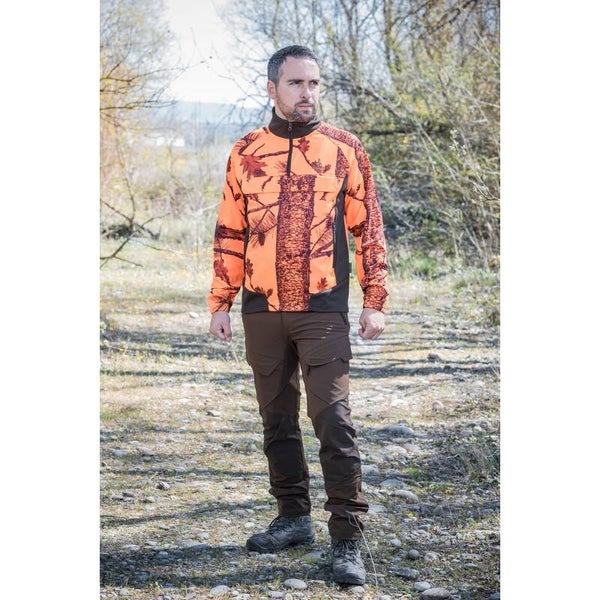 TREELAND SWEAT DE CHASSE PLARSAN ORANGE CAMO T291