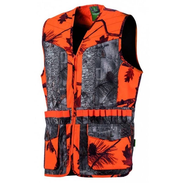 TREELAND GILET DE CHASSE LEGER CAMO ORANGE/FORET T600