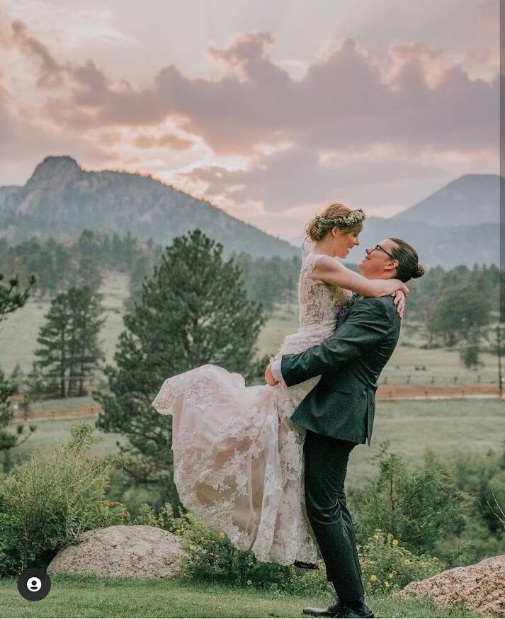 Portrait of a Colorado bride in a floral crown with radiant, skin-first bridal makeup and a fresh glowing complexion for her wedding day in Golden or Black Hawk, Colorado