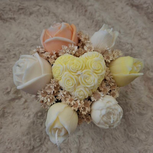 Kerzen-Blumenstrauss, weiss-gelb-orange