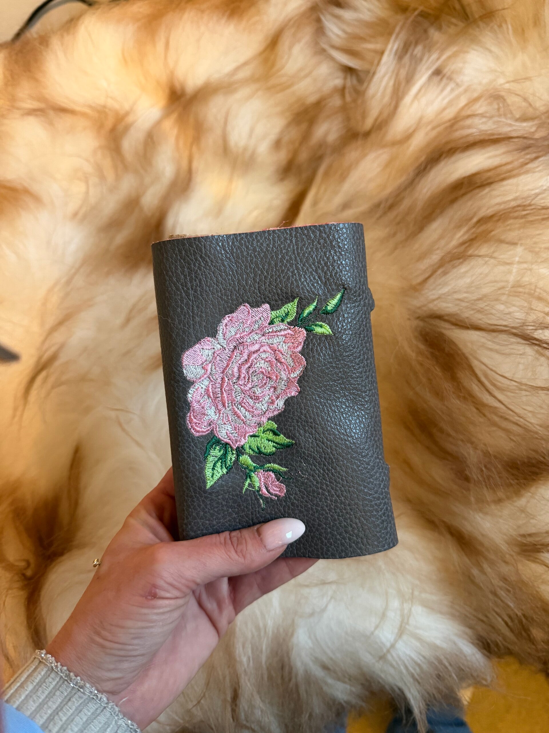 Handmade schrijf/schetsboekje bloem