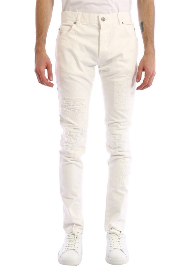 BALMAIN Men's White Cotton Jeans Wit