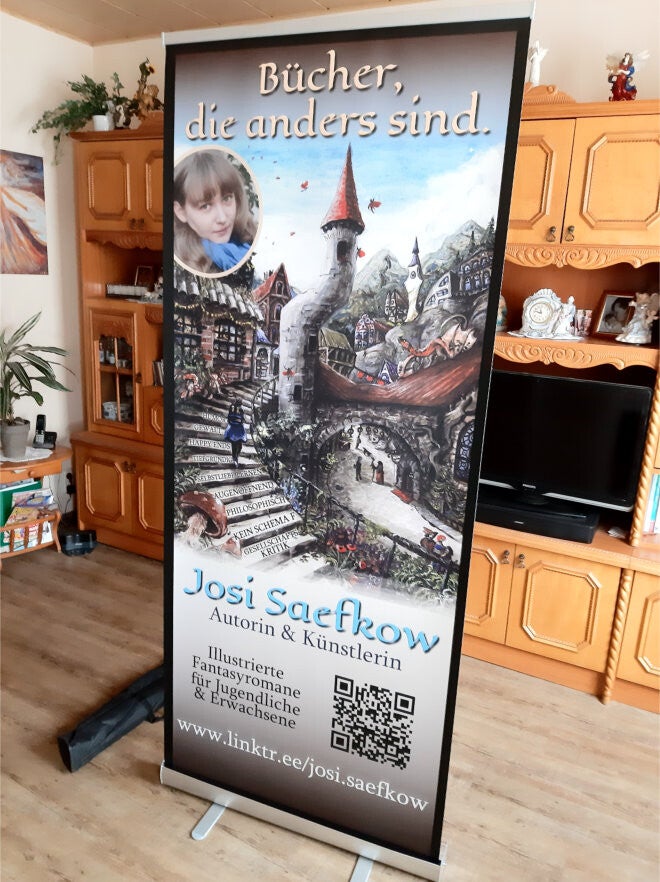 Ein Autoren Roll-Up Design mit einer Buchillustration