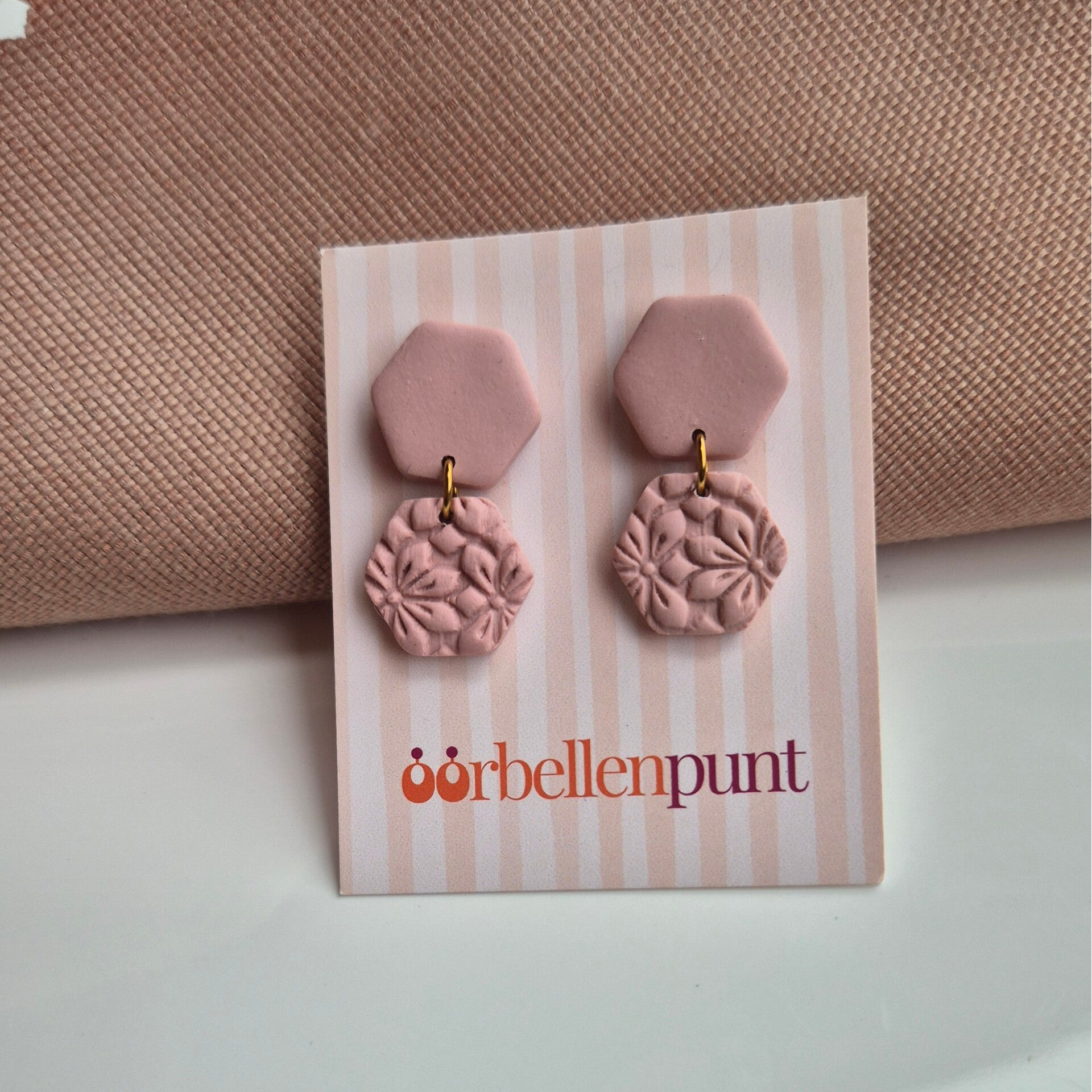 Oorbel Mini duo reliëf | Zacht roze