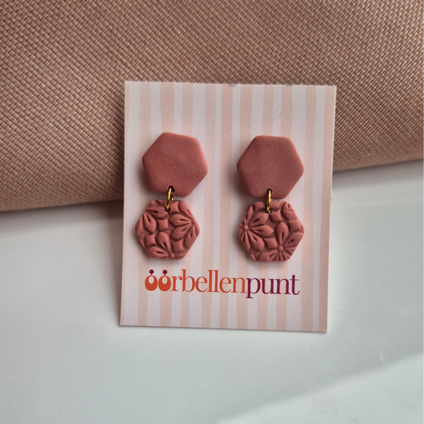 Oorbel Mini duo reliëf | Donker oud roze