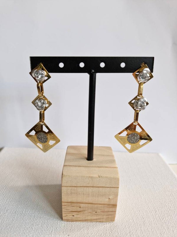 Boucle d'oreille Rose Gris