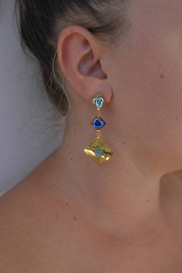 Boucle d'oreille Rose Bleu