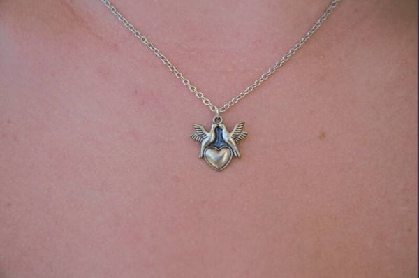 Collier Coeur Colombes Bleu