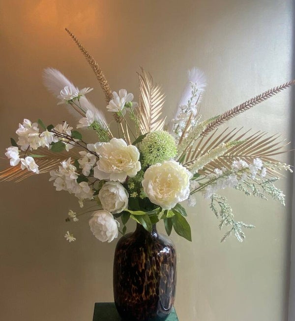 Combideal: Boeket Goldy Cloud inclusief Cheetah vaas M