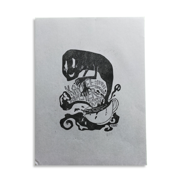 Linoldruck Kaffeemonster - Impression Lino monstre à café