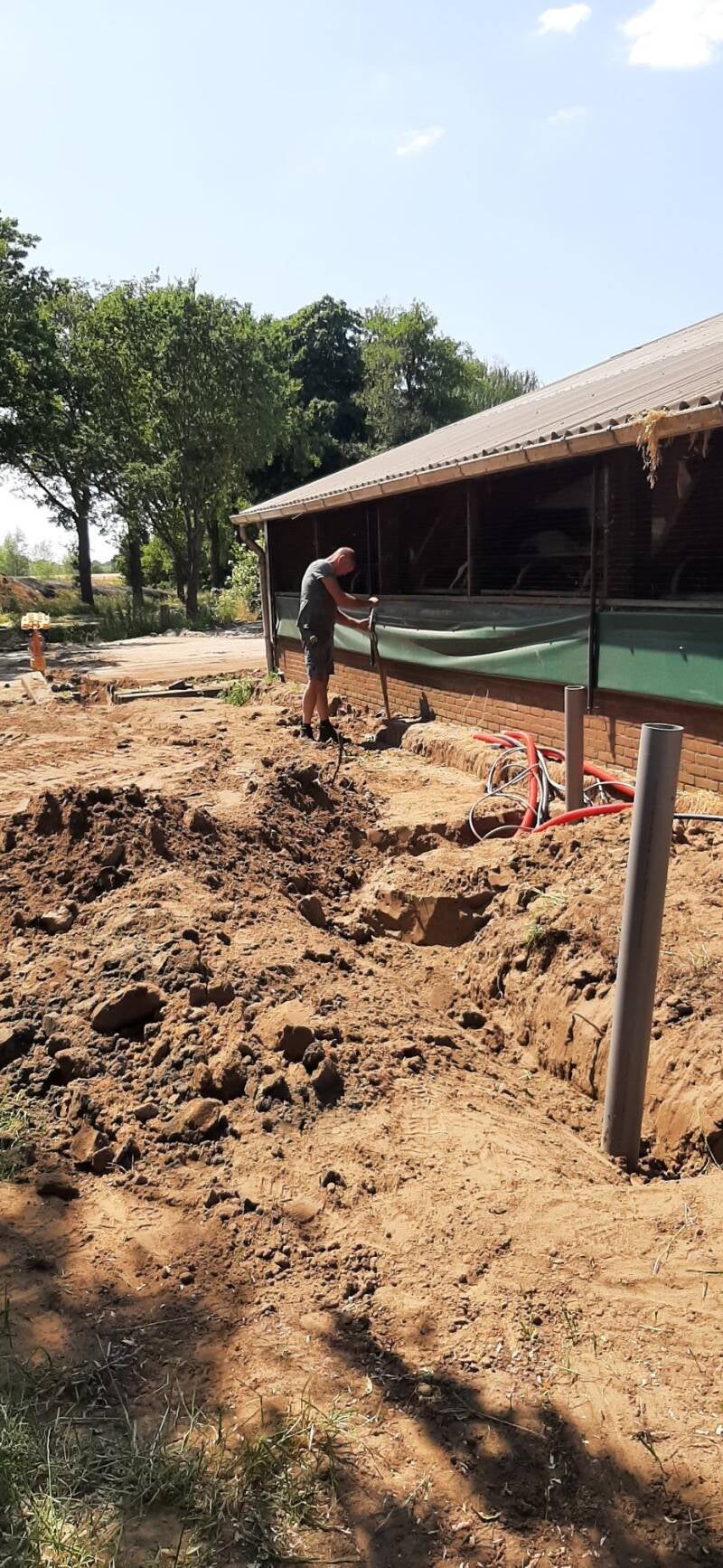 Water, afvoer en elektra richting de camperplaats