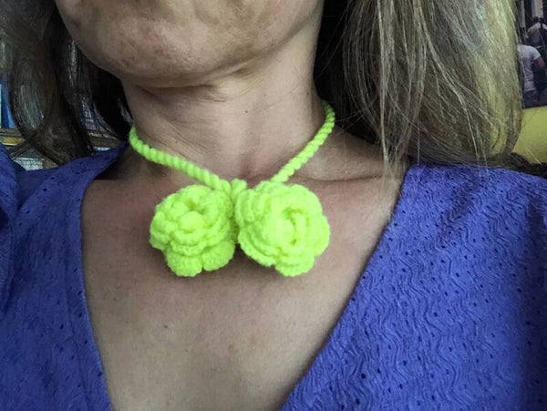 Crochet bloem neon lime kort