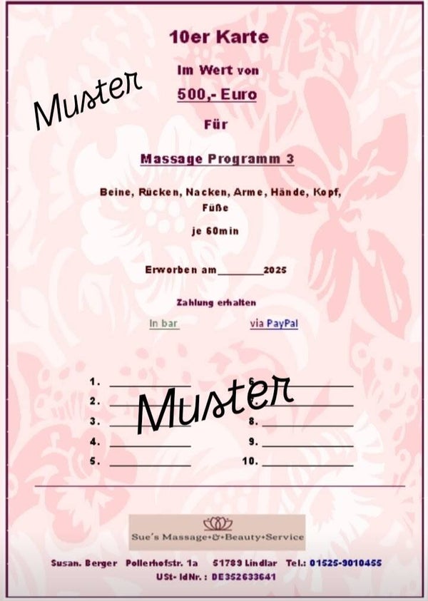 Gutschein 10er Karte Massage Programm 3
