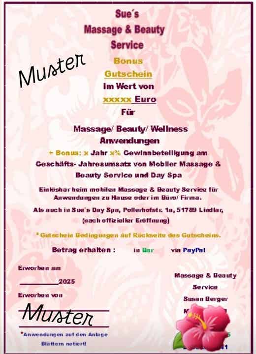 Bonus Gutschein Nr. 2                                                                                             Gutschein für Anwendungen Wert 2500,- Euro + Bonus 3% Gewinnbeteiligung am Geschäfts- Jahresumsatz