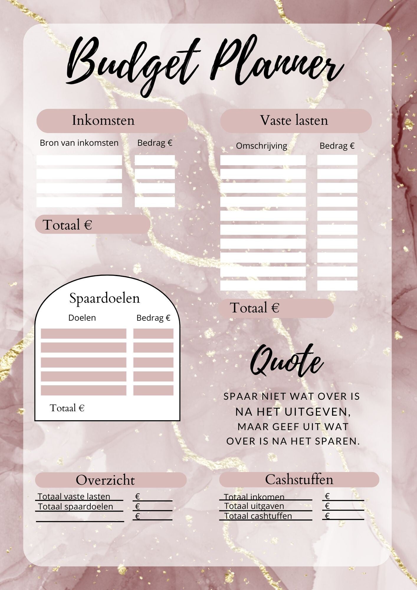 Budget Planner Marble Brown