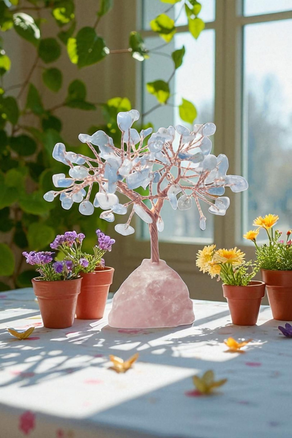 Arbre Quartz Rose et Aigue-marine