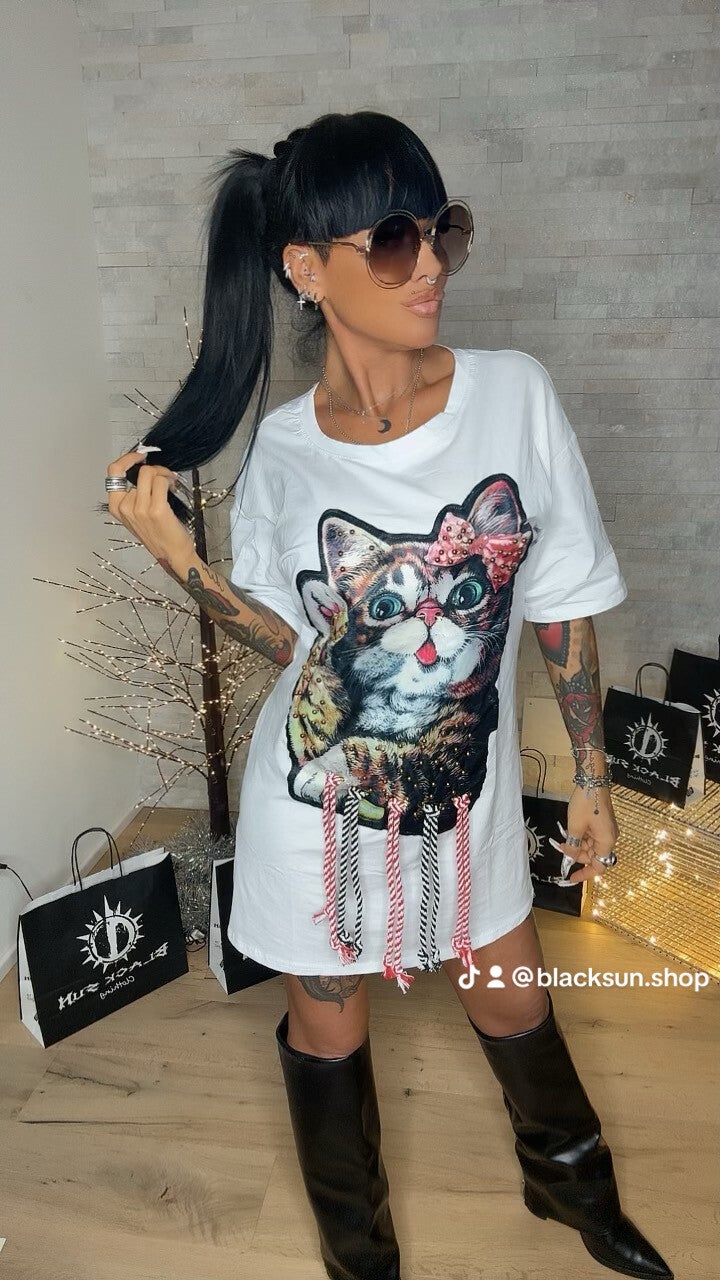 MAXI MAGLIA / MINI ABITO CAT bianco