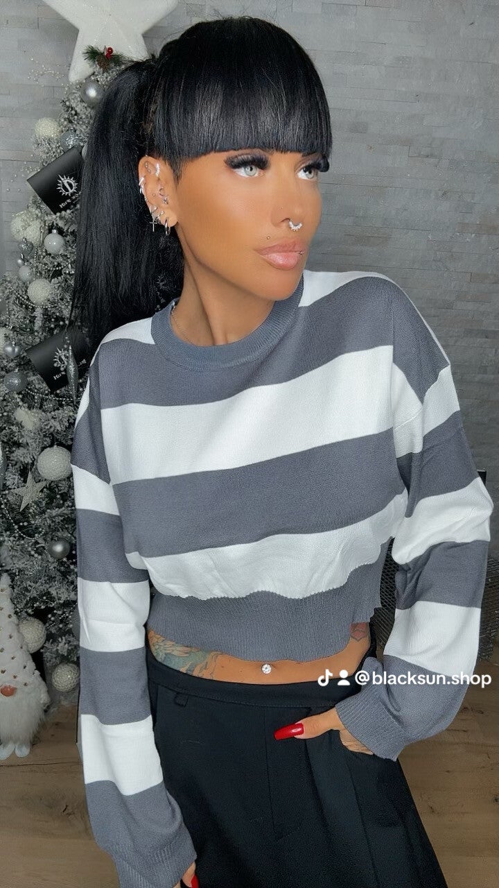 MAGLIA RIGA CROP grigio