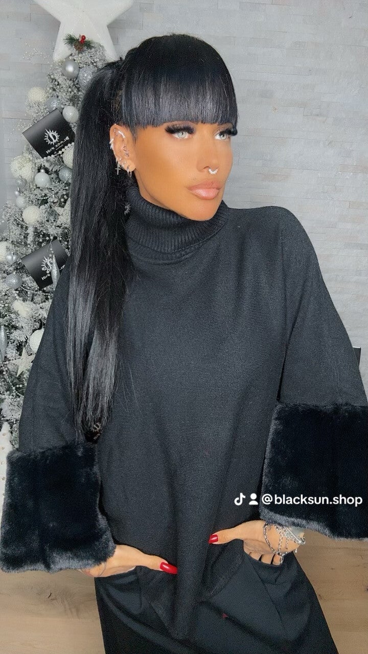 MAGLIA manica PELLICCIA eco  nero