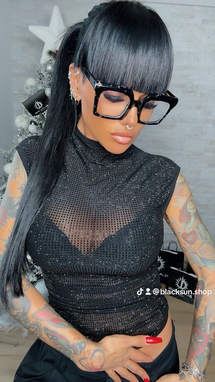 TOP CROP STRASS nero