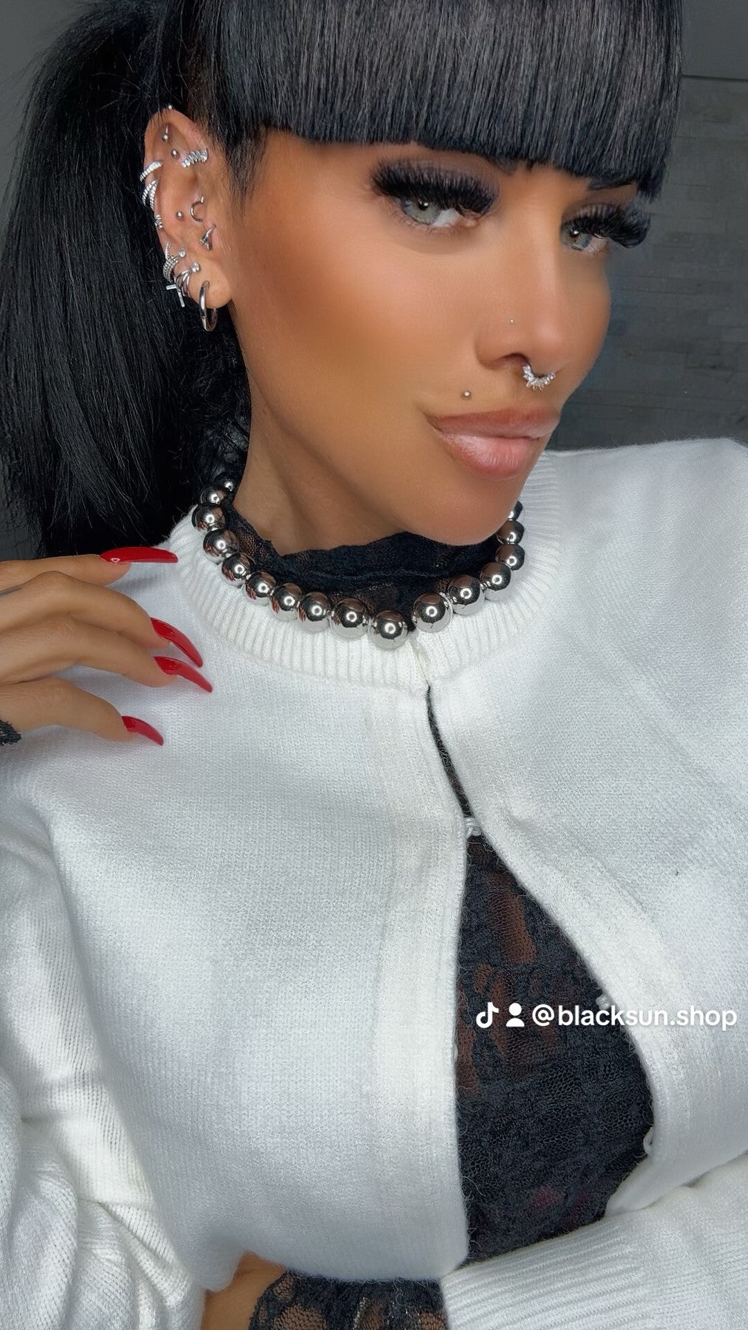 BOLERO CROP PERLE ACCIAIO bianco