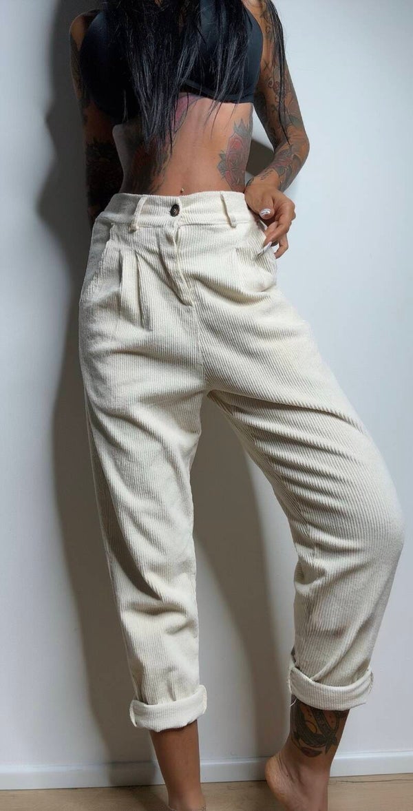 PANTALONE VELLUTINO SLIM panna