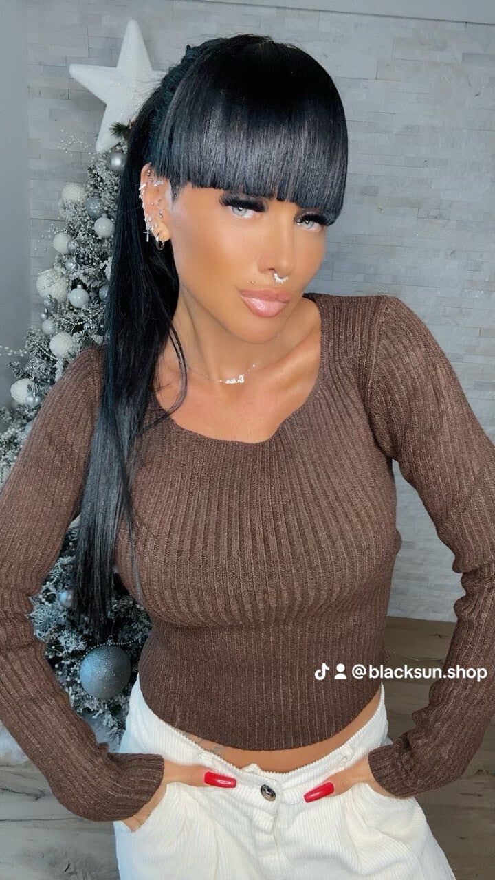 MAGLIONCINO CROP COSTINA choco