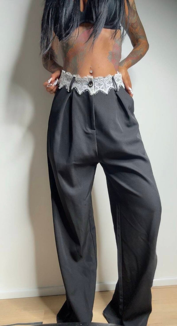 PANTALONE NERO PIZZO BIANCO