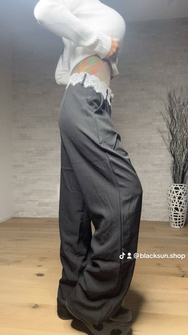 PANTALONE NERO PIZZO BIANCO