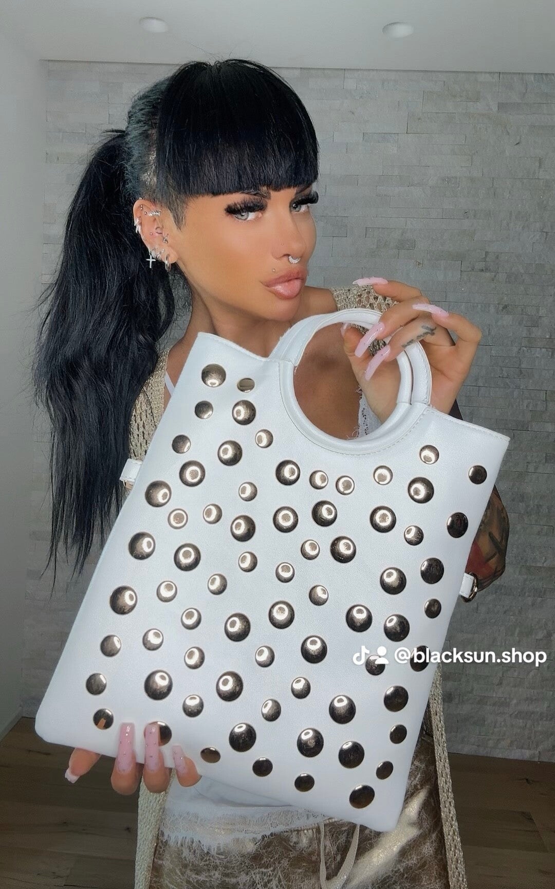 BORSA BORCHIE GOLD bianco