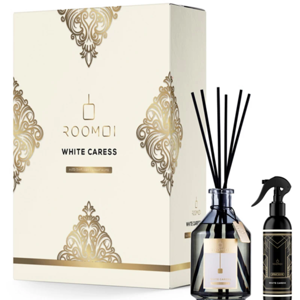 ROOMOI COFANETTO WHITE CARESS REED DIFFUSER 200 ML + SPRAY 100 ML + BASTONCINI