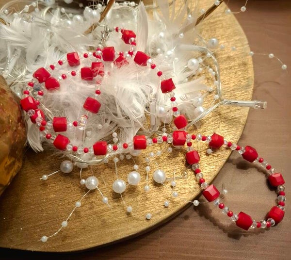 Crystal Red – Elegant Necklace with Red Glass Beads, Handmade