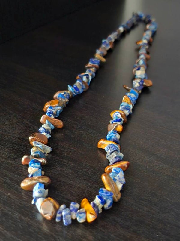 "Warrior’s Sky – Men’s Necklace with Lapis Lazuli & Tiger’s Eye (60 cm)"