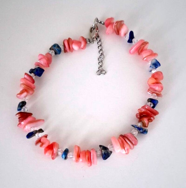 Coral Blossom – Ocean’s Blossom Bracelet | Handmade with Coral, Lapis Lazuli & Crystal Glass