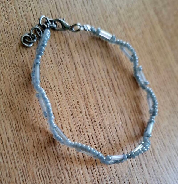 Nebula Pearl – Delicate Glass Bead Bracelet in Soft Grey, Handmade with Love & Soul