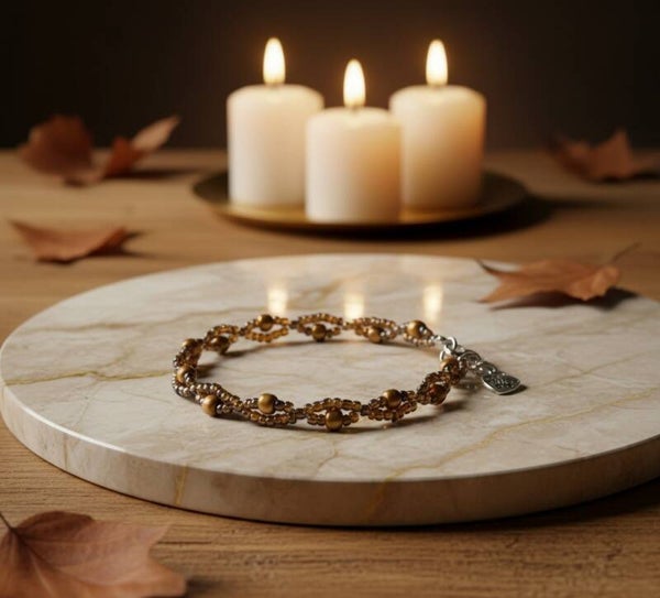 Altair – Handmade Gold-Brown Glass Bead Bracelet (Unisex)