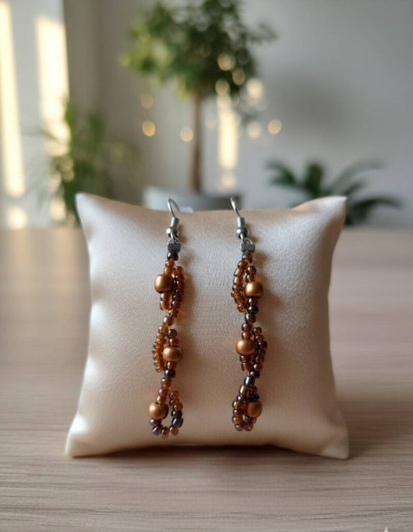 Altair – Handmade Gold-Brown Glass Bead Earrings (Unisex)