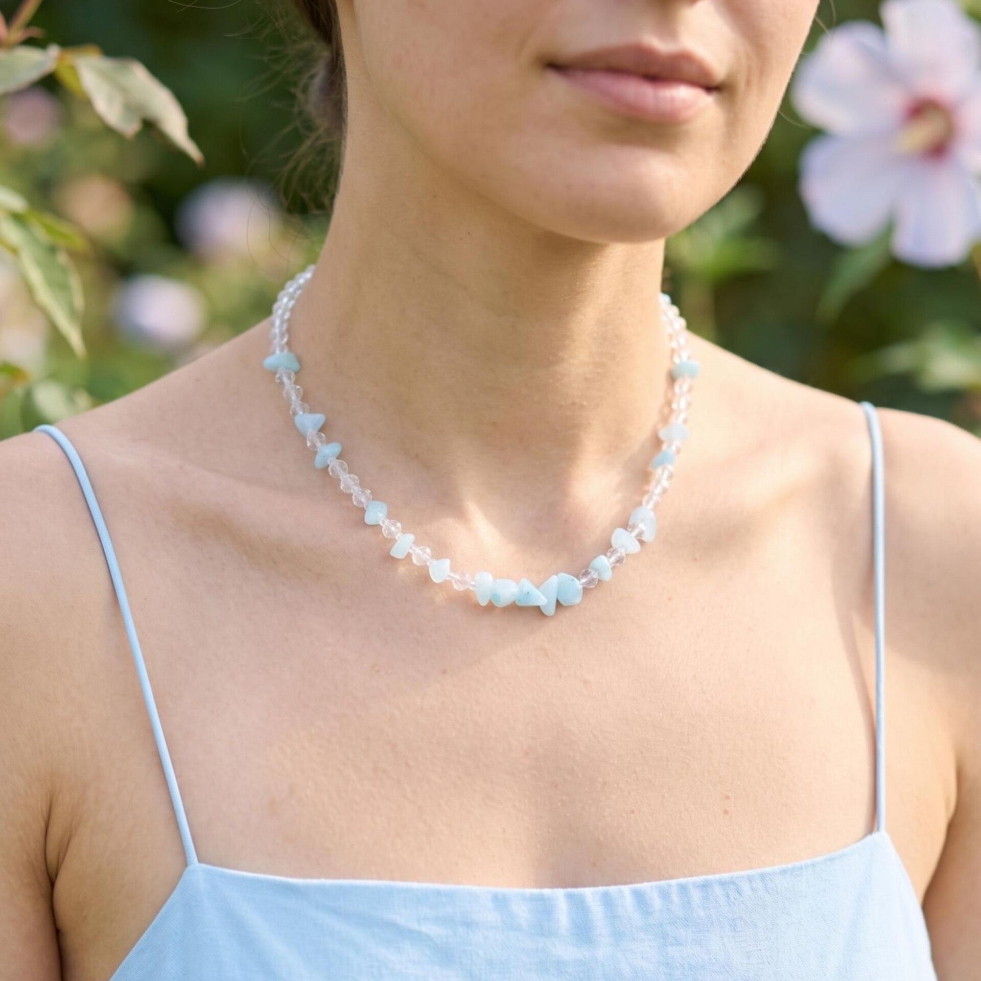 Blue Stone Necklace – Minimalist Necklace in Aquamarine Style, Handmade Jewelry for Women | Aqualis