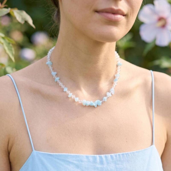 Blue Stone Necklace – Minimalist Necklace in Aquamarine Style, Handmade Jewelry for Women | Aqualis